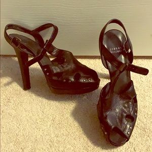 Stuart Weitzman Black Leather Studded Strappy Heel